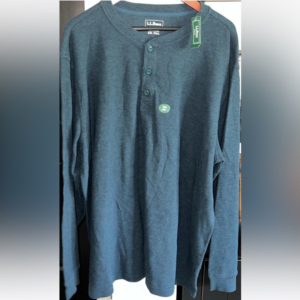 L.L. BEAN Men's Mini Waffle Button Henley Traditional Fit XXL TALL NWT